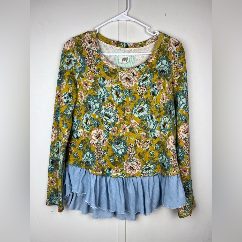 Anthropologie Lilka yellow blue floral top